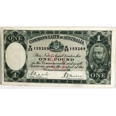 AUSTRALIA 1933 . ONE 1 POUND BANKNOTE . RIDDLE/HEATHERSHAW